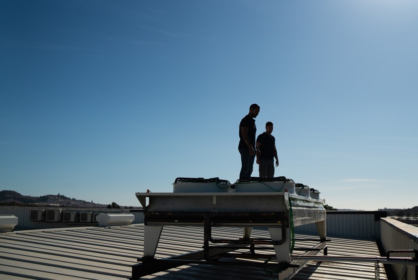 Dos técnicos de refrigeración sobre cámara de frío